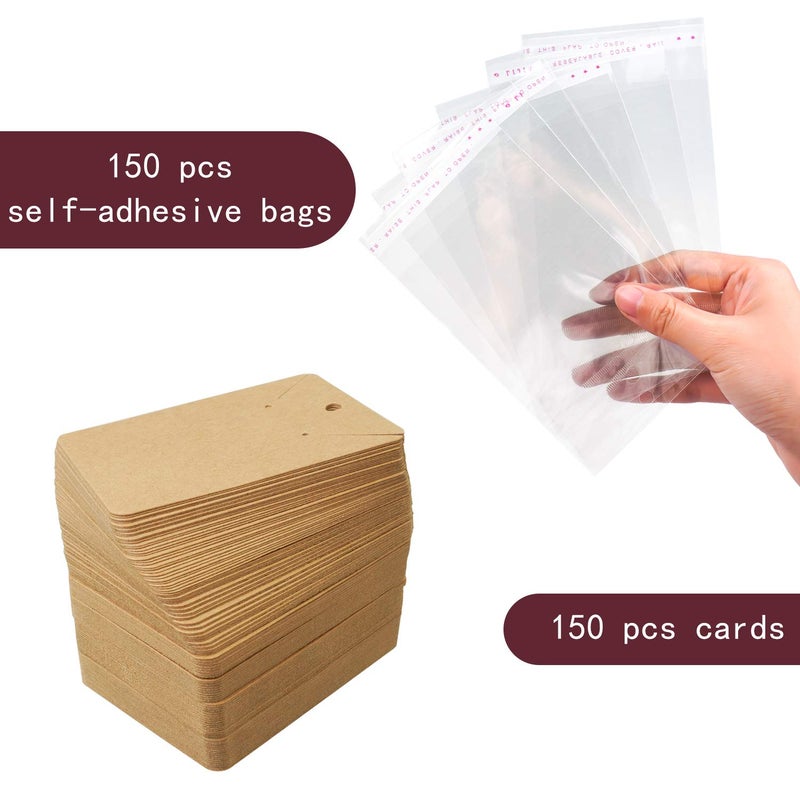 Lazydrop Earring Cards Necklace Display Cards with Bags,150 Earring Display Cards, 150 Pcs Self-Seal Bags, Kraft Paper Tags for DIY Ear Studs(Brown) - Image 2